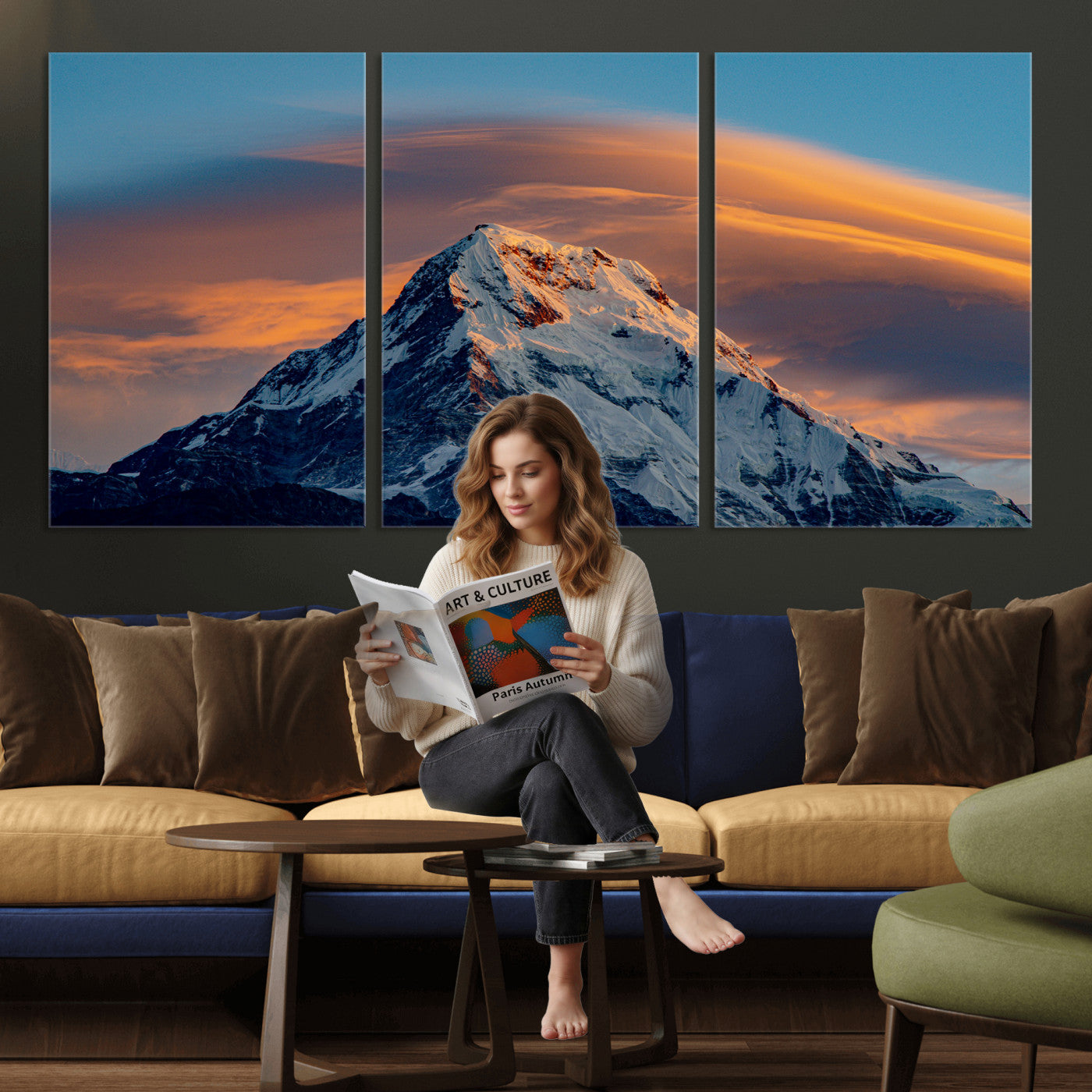 73810927-MGV-CV-36X24 - Snow Mountain Canvas Wall Art Print | Alpine Peak Landscape, Winter Nature Photography, Large Mountain Decor