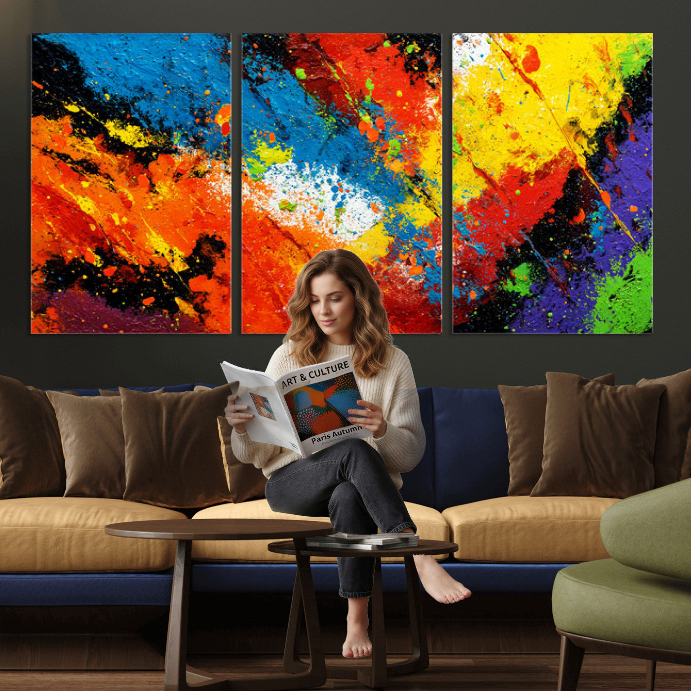 74888753-MGV-CV-36X24 - Vibrant Blue Abstract Canvas Wall Art Colorful Impasto Oil Painting Print
