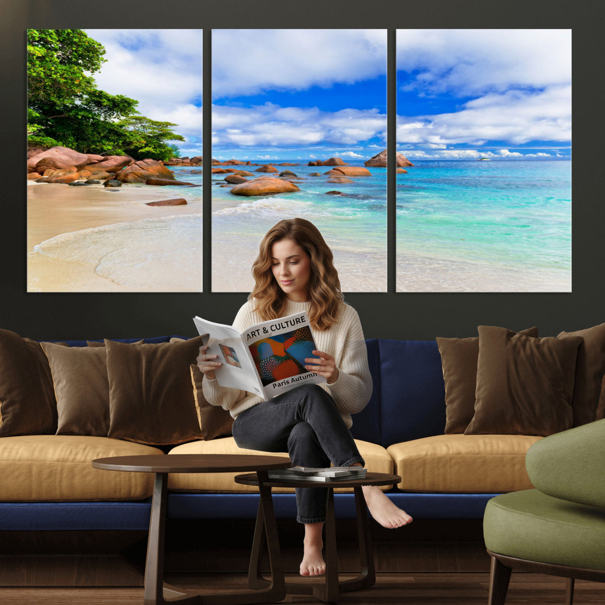 81980382-MGV-CV-36X24 - Seychelles Beach Canvas Wall Art - Anse Intendance Turquoise Ocean Print