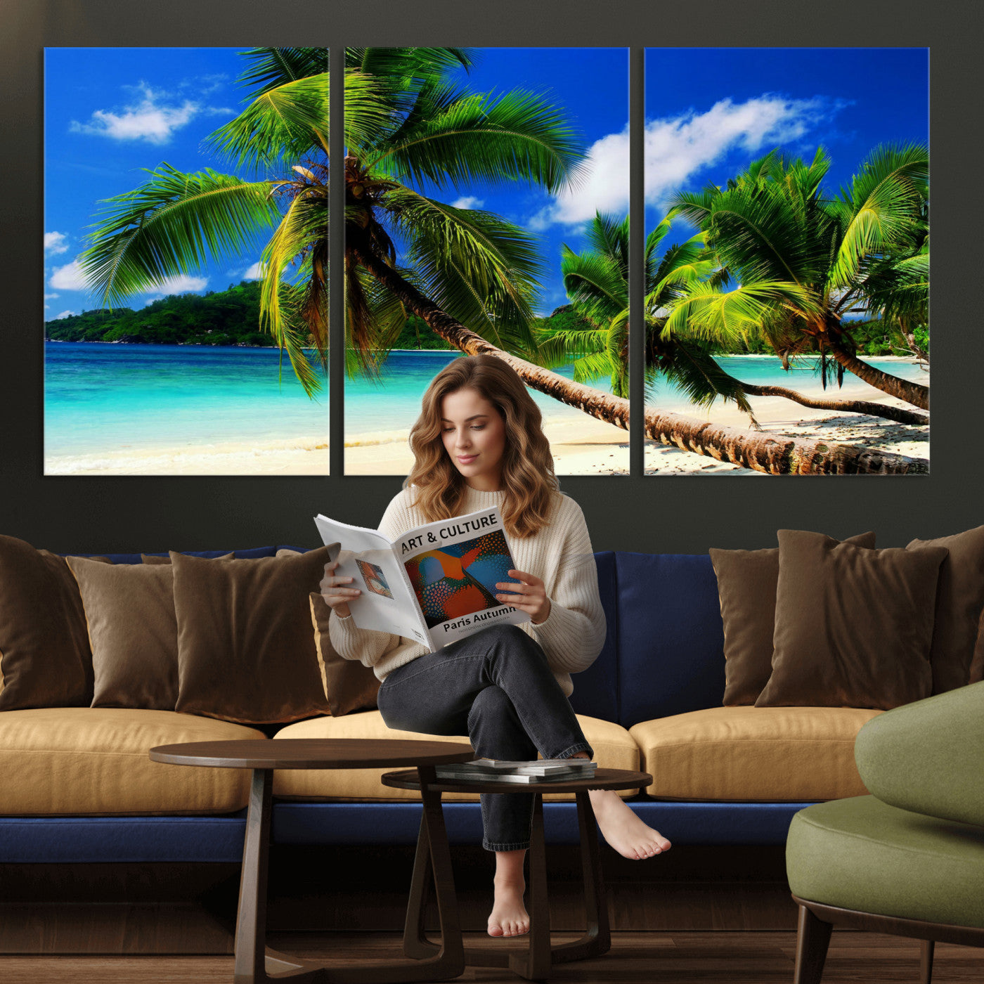 67049818-MGV-CV-36X24 - Tropical Island Coconut Palm Trees Wall Art Canvas Print - Turquoise Beach Print for Lake Home Decor
