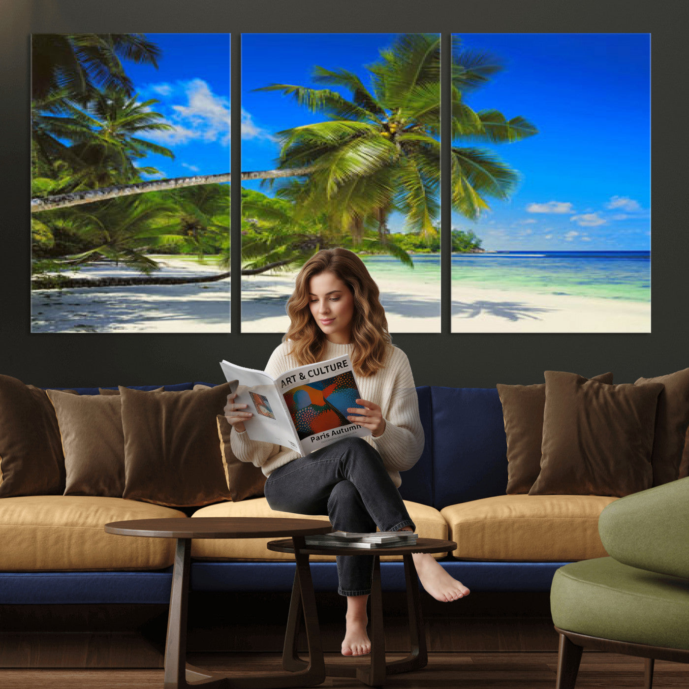 20475280-MGV-CV-36X24 - Tropical Island Coconut Palm Trees Wall Art Canvas Print - Turquoise Beach Print for Nautical Home Decor