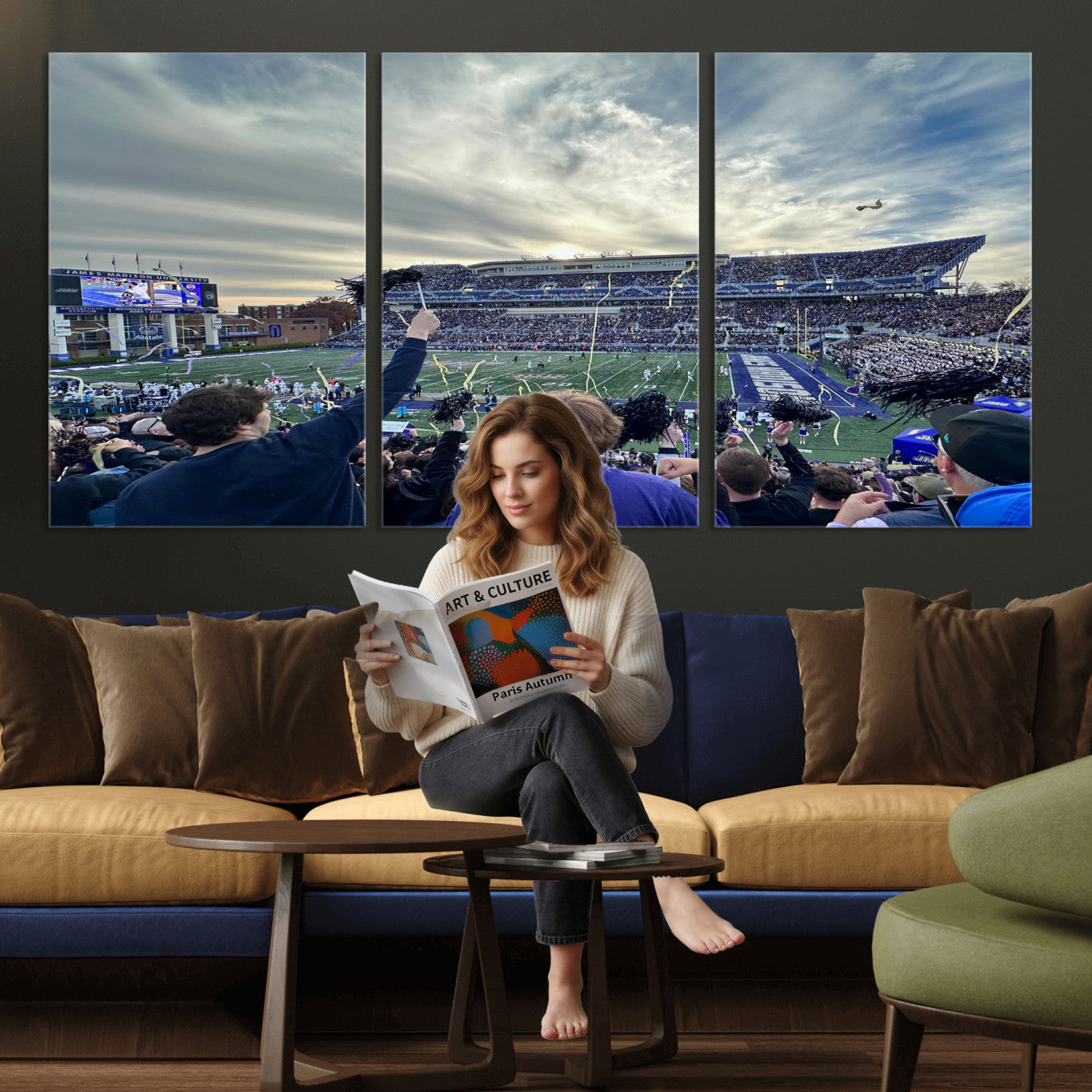 400867JMU-MGV-CV-36X24 - JMU Stadium Wall Art Canvas Print for Game Room Decor - James Madison University Stadium