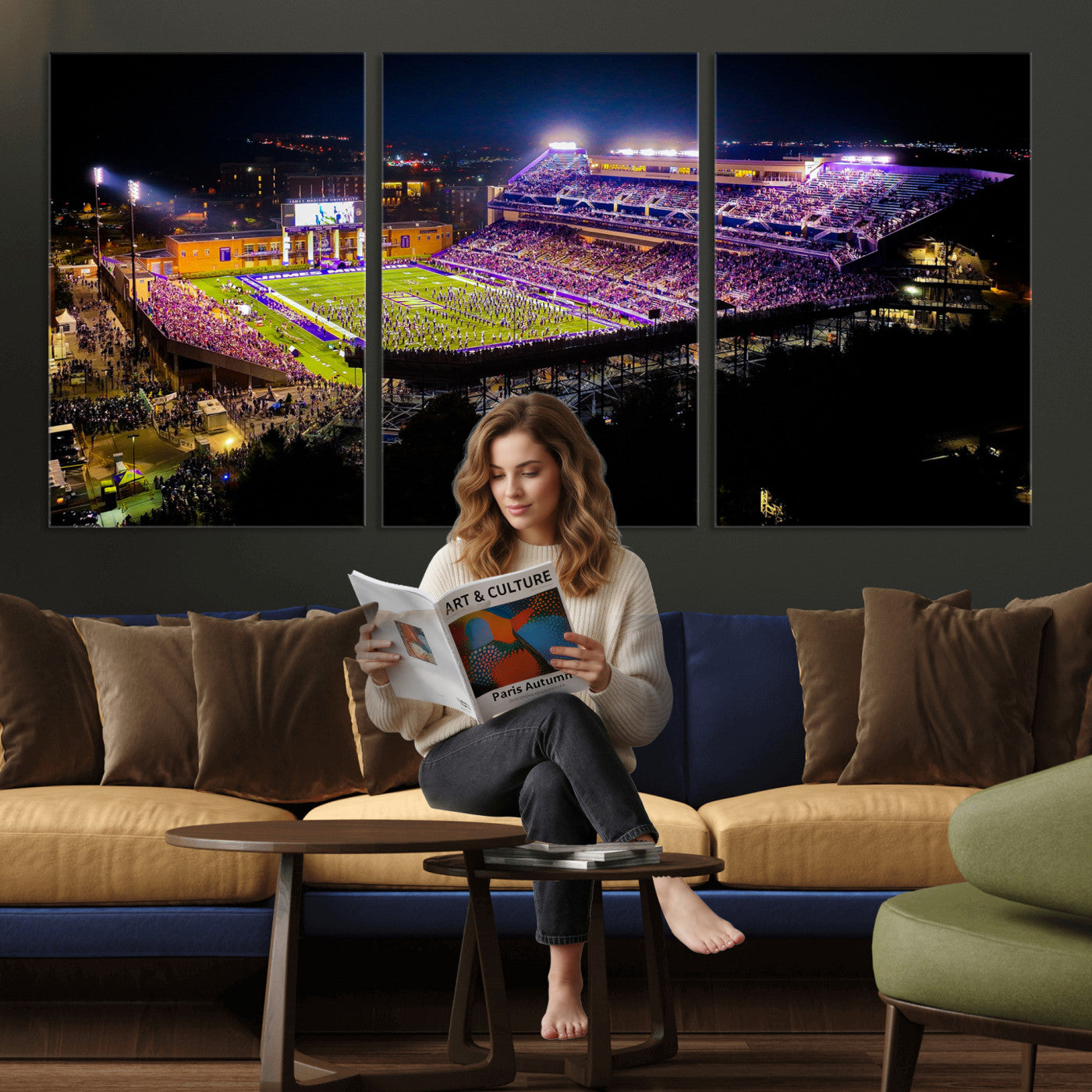400867JMU2-MGV-CV-36X24 - JMU Stadium Wall Art Canvas Print for Game Room Decor - James Madison University Stadium
