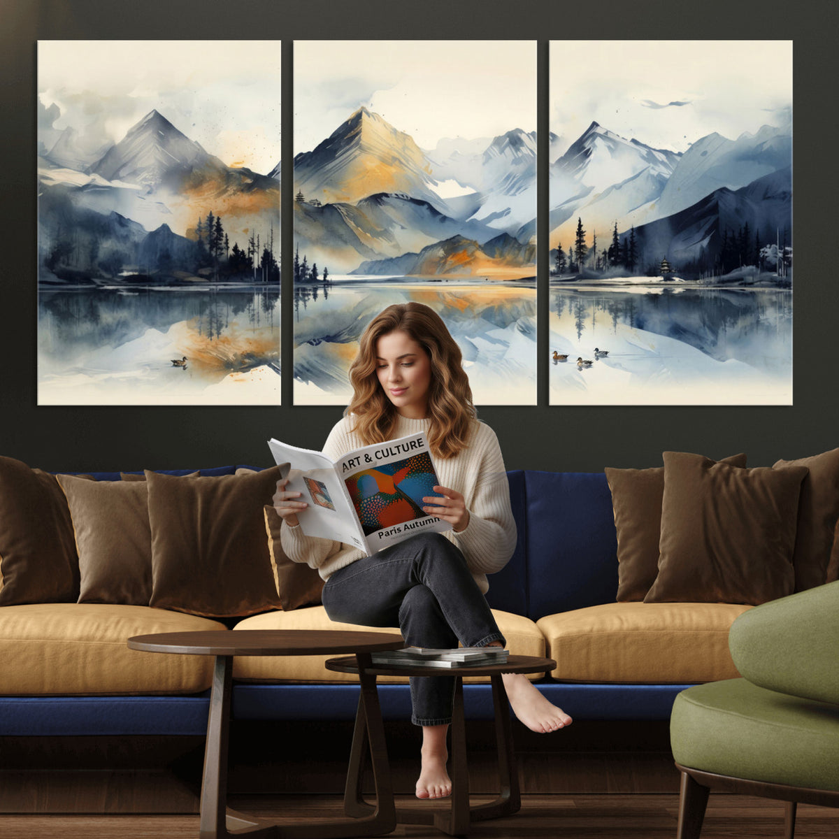 10196184T-MGV-CV-36X24 - Abstract Lake Mountain Wall Art Canvas Print