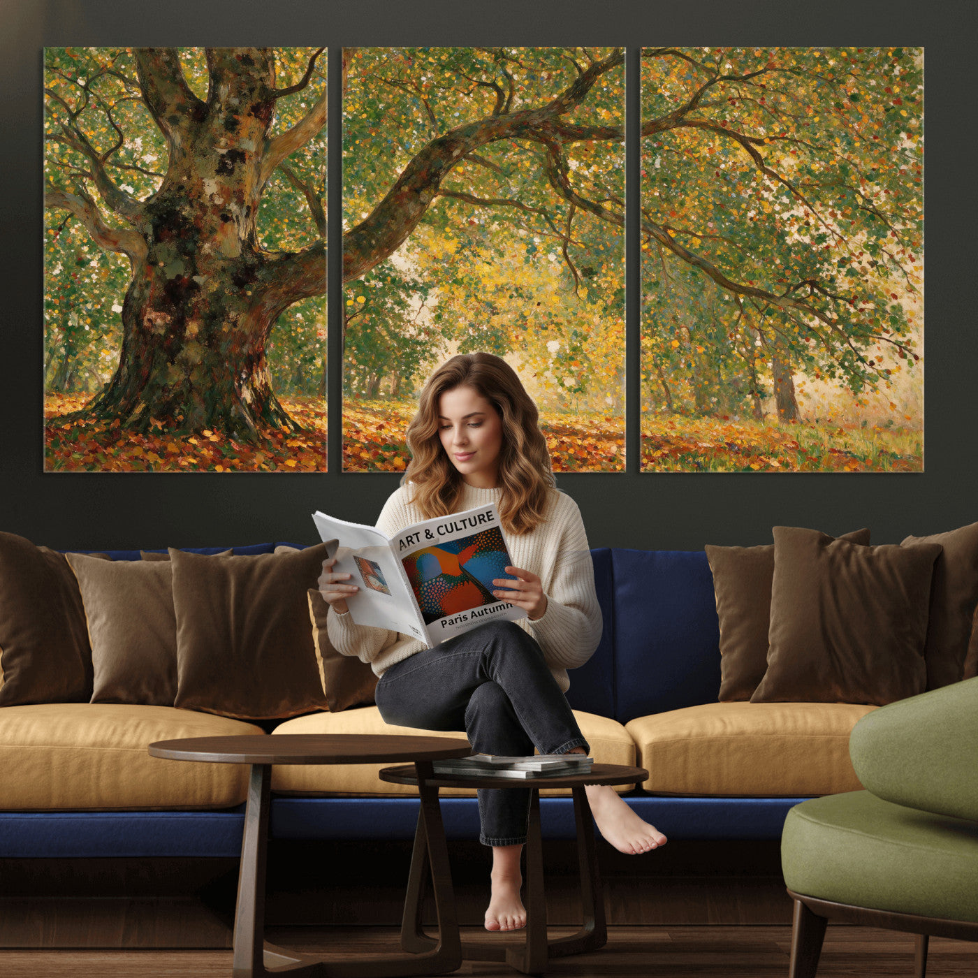 52555601-MGV-CV-36X24 - Claude Monet Style The Bodmer Oak Fontainebleau Forest Wall Art Canvas Print, Autumn Landscape Painting Print