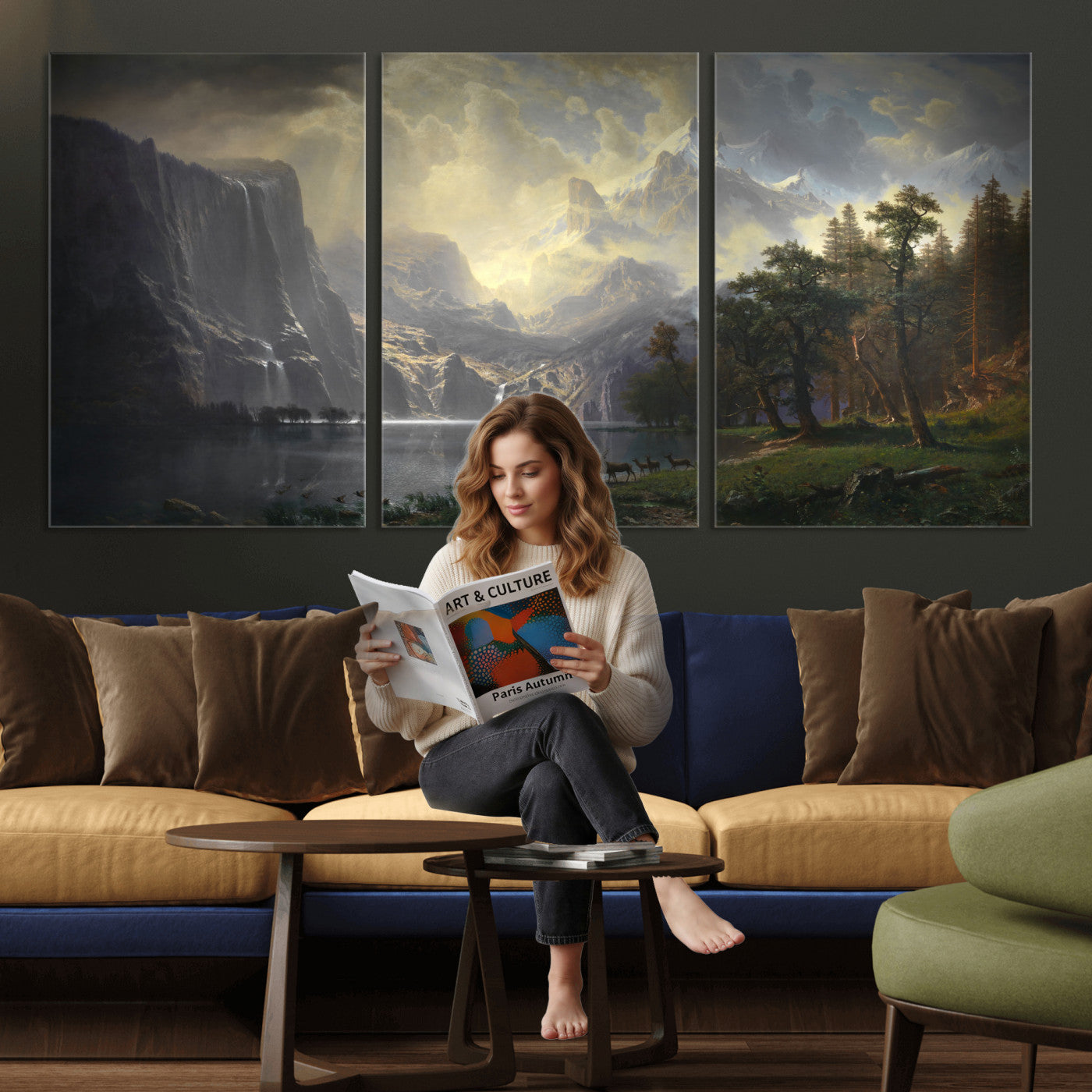 63266254-MGV-CV-36X24 - Albert Bierstadt Among the Sierra Nevada California Wall Art Canvas Print, Landscape Painting Print