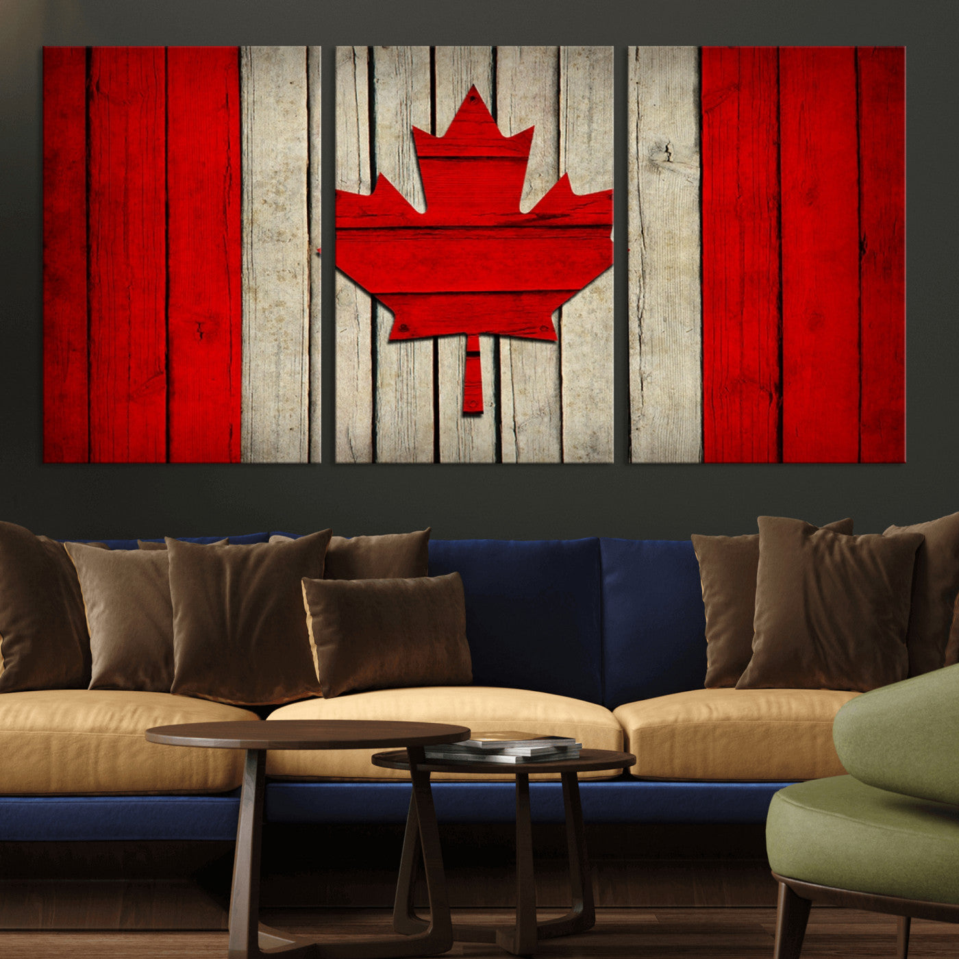 22674-MGV-CV-36X24-Rustic Canada Flag Wall Art – Framed Canadian Flag Canvas Print, Vintage Wood Texture Home or Office Decor