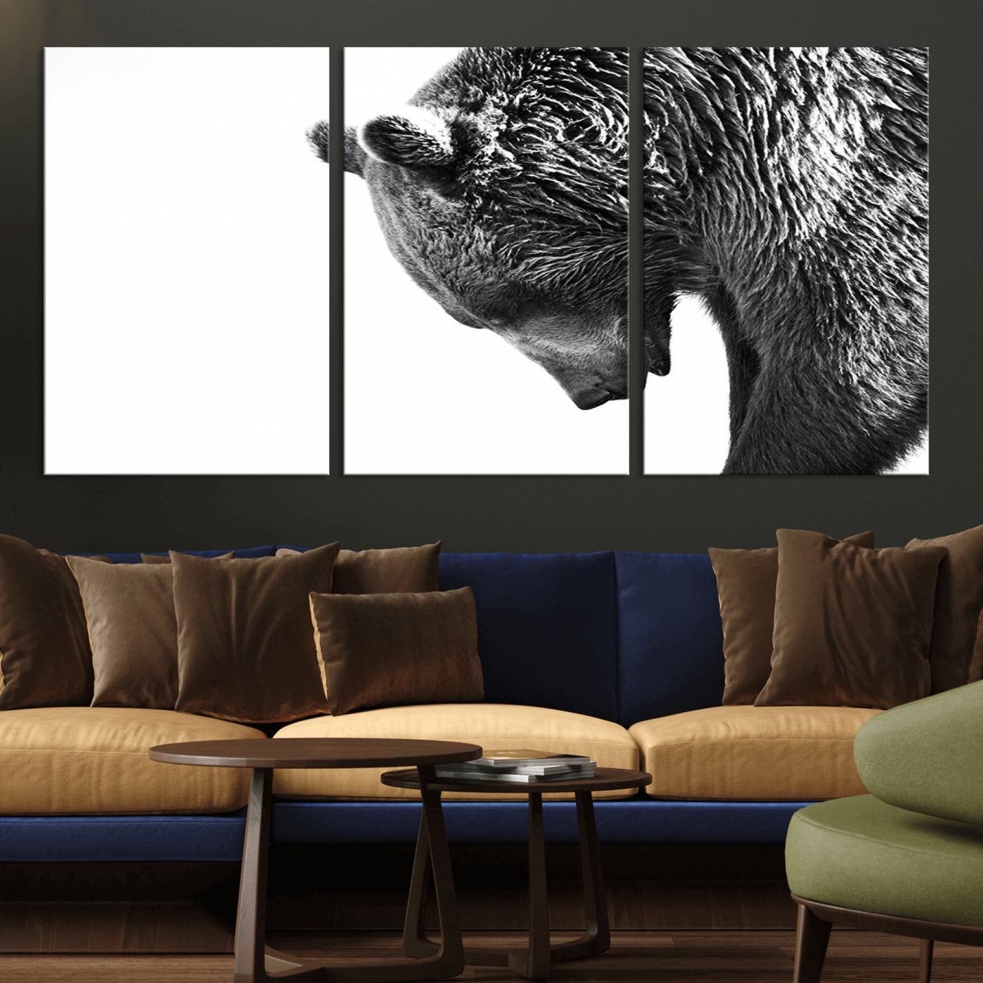 -Black and White Grizzly 399 Bear Canvas Print Wall Art | Large Wildlife Canvas Print for Living
