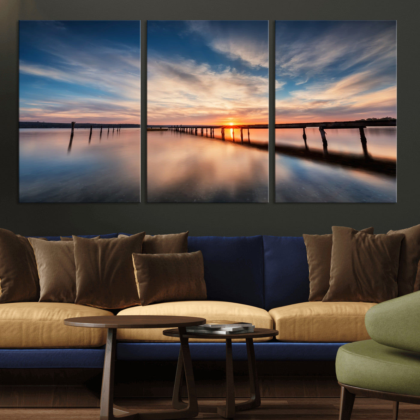 39967-MGV-CV-36X24-Wooden Pier on Seascape and Sunset Wall Art Canvas Print