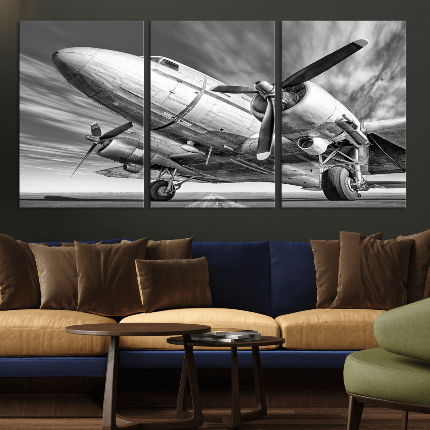 82744-MGV-CV-36X24-Vintage Airplane on Runway Canvas Print