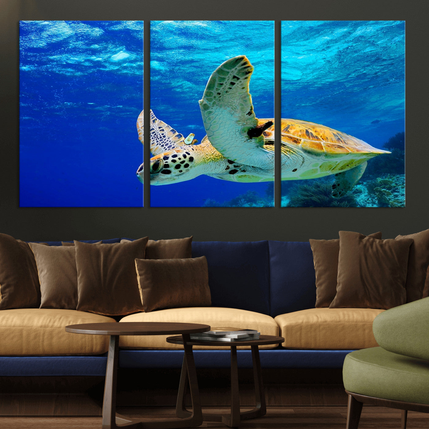 16292-MGV-CV-60X30-3P-Sea Turtle Wall Art Canvas Print, Sea life in the Ocean Wall Art Printing