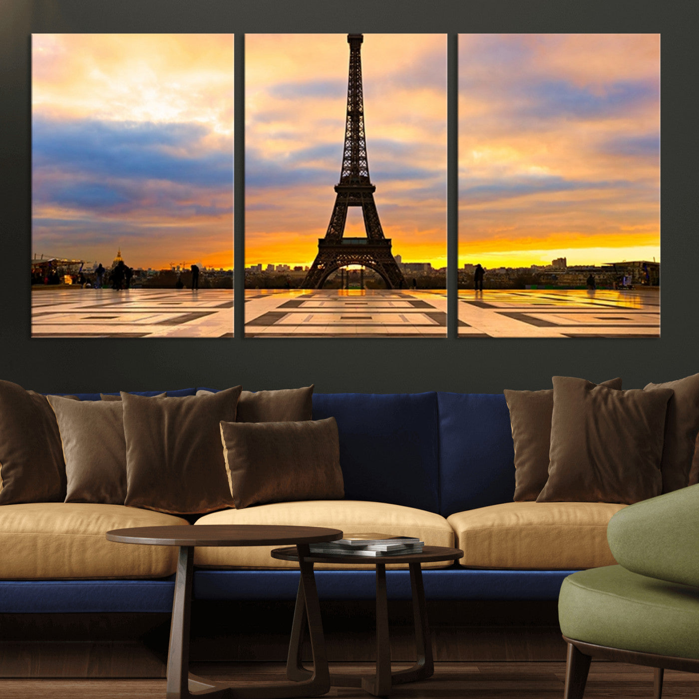 MGV-CV-60X30-3P - Paris Eiffel Tower Sunset Canvas Wall Art Print - Iconic Landmark Decor with Vibrant Colors