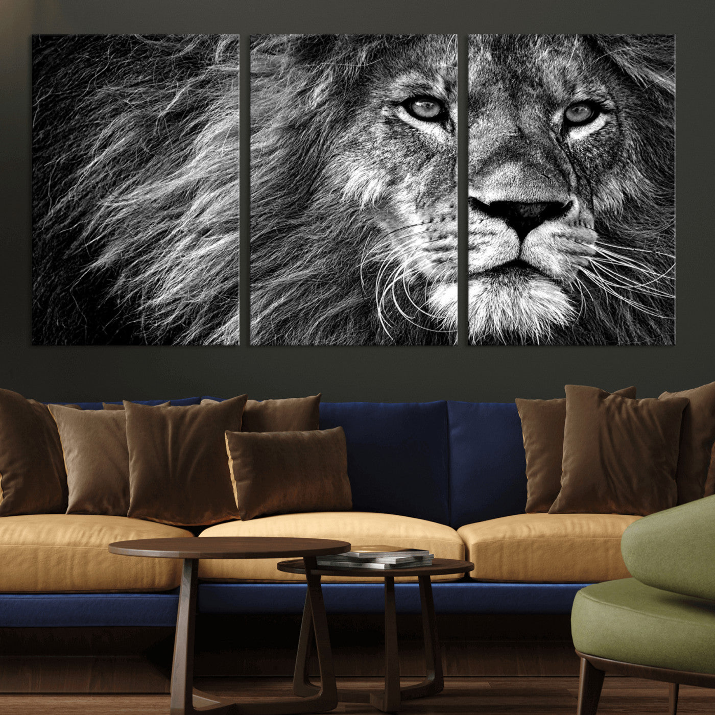 -Black and White Lion Canvas Wall Art Print – Wildlife Portrait Artwork for Home, Office, Living Room, Guest Room