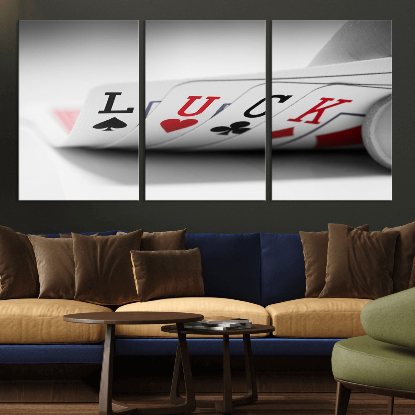 -Framed Luck Poker Cards Canvas – Modern Triptych Wall Art, Ready to Hang for Game Rooms