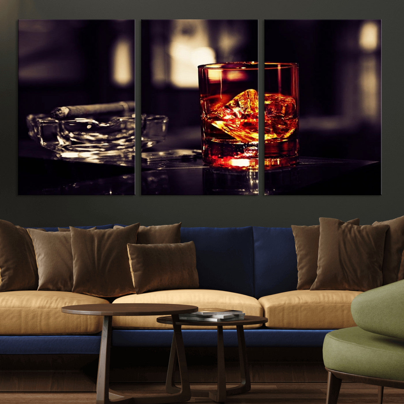 -Whiskey and Cigar Canvas – Luxurious Wall Art for Home or Bar – Glass and Cigar Scene Print Canvas