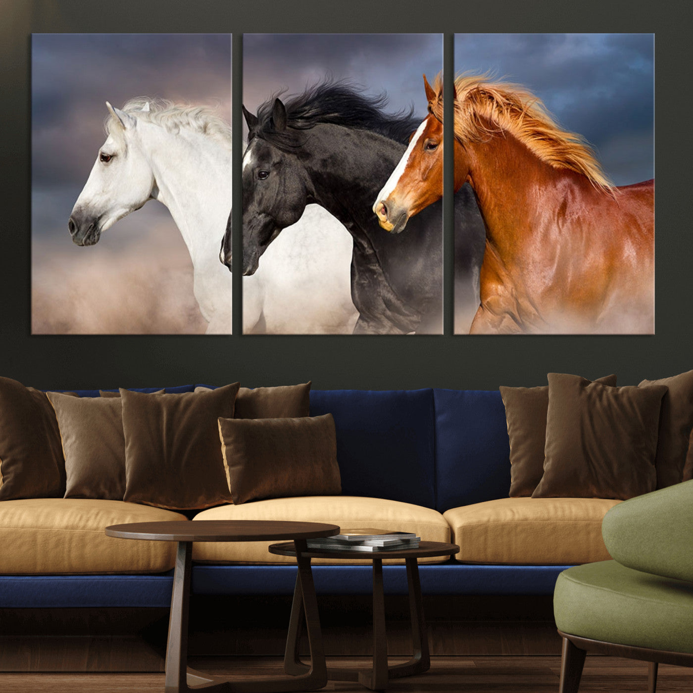 -Animal Wall Art Three Horses Farmhouse Art Canvas, Framed Three Horses Canvas Print