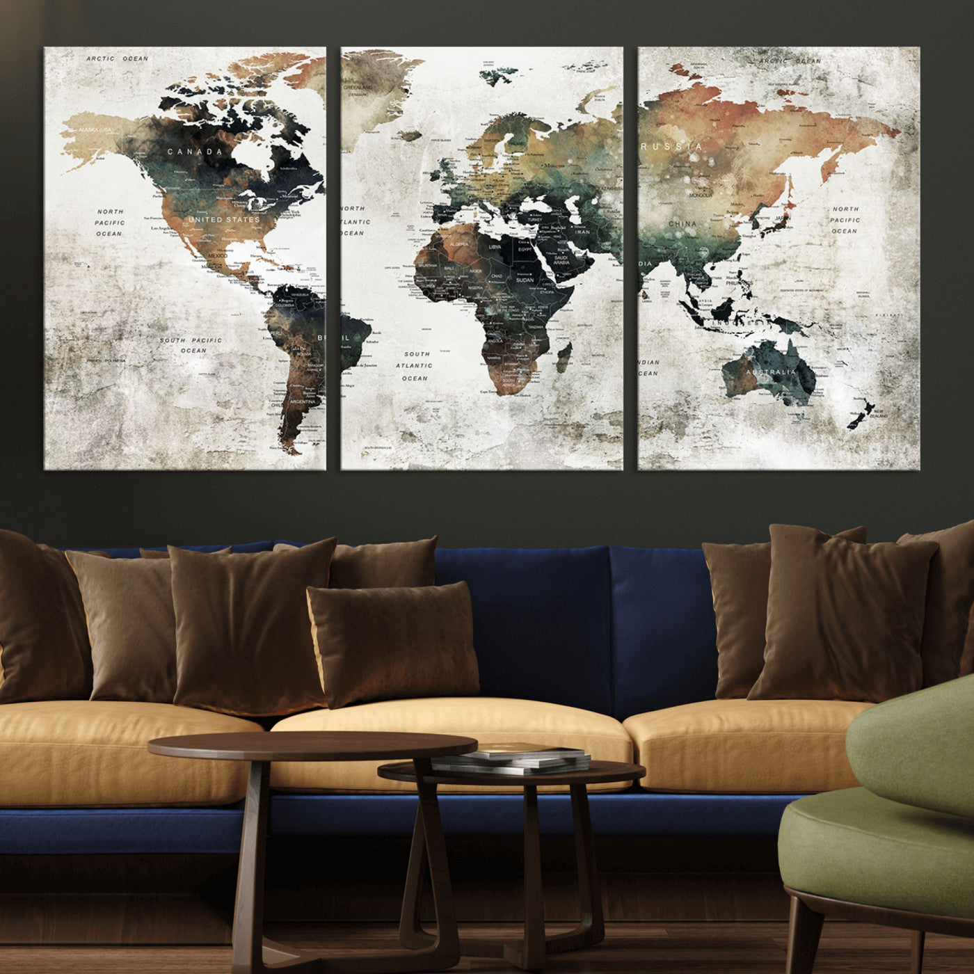 19444-MGV-CV-36X24-Push Pin World Map Canvas Print – Travel Tracker Wall Art for Couples, Perfect Anniversary Gift for Home or Office Decor