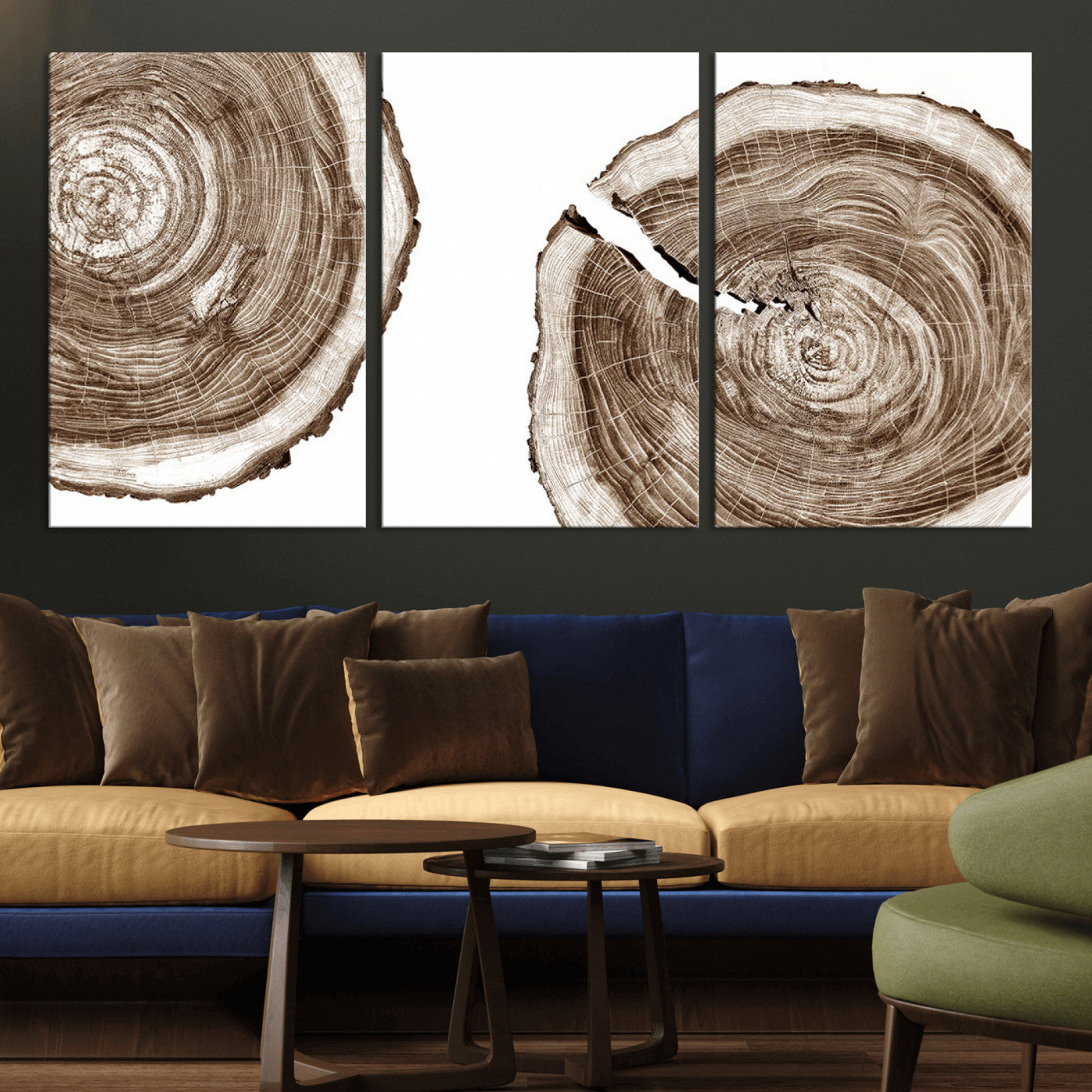 43743-MGV-CV-36X24-Wood Tree Ring Wall Art Canvas Prints, Tree Rings – Minimalist Black and White Wood Art | Triptych