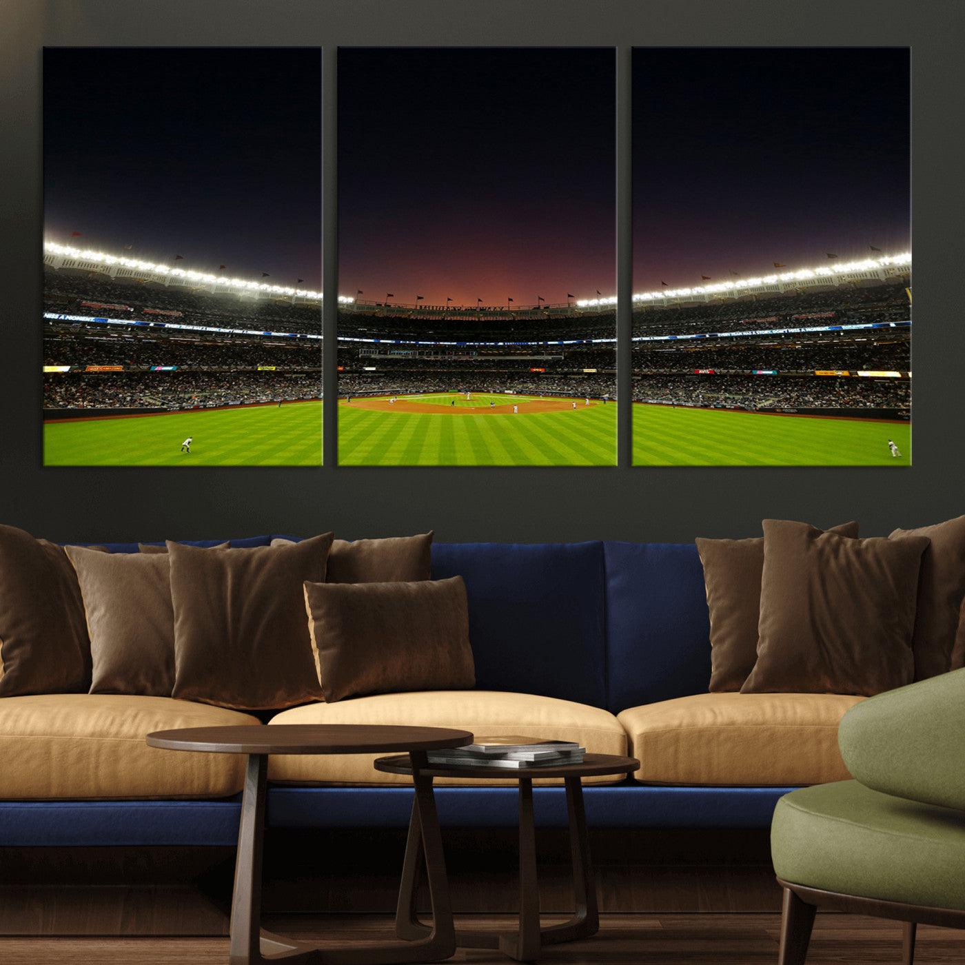 -Yankee Stadium Night Game Triple Canvas, Yankee Stadium Canvas Wall Art - New York Yankees MLB Match