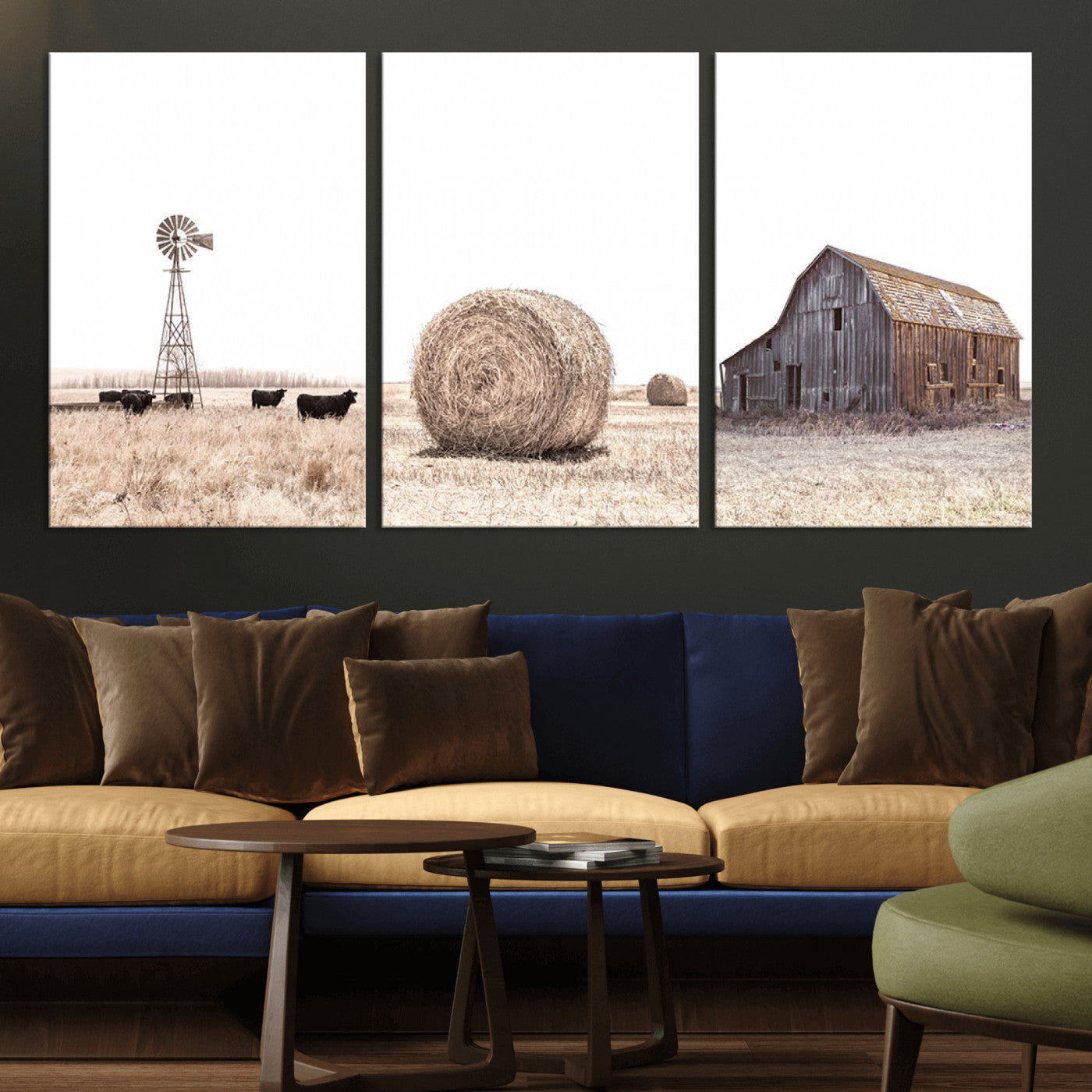 30918-MGV-CV-36X24-Farm Prints Set, Set of 6 Farmhouse Wall Art, Country House Decor, Barn Print, Wheat Print,