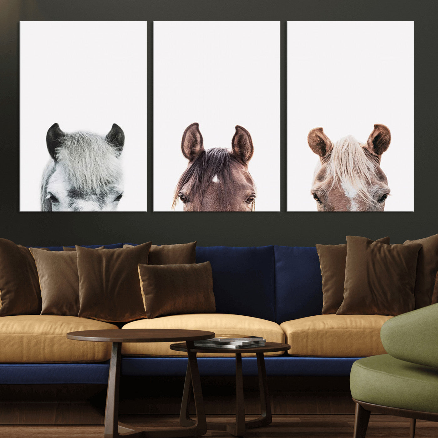 -Horse Wall Art - Minimalist Horse Triptych Wall Art – Modern 3-Panel Giclée Canvas Featuring Horse