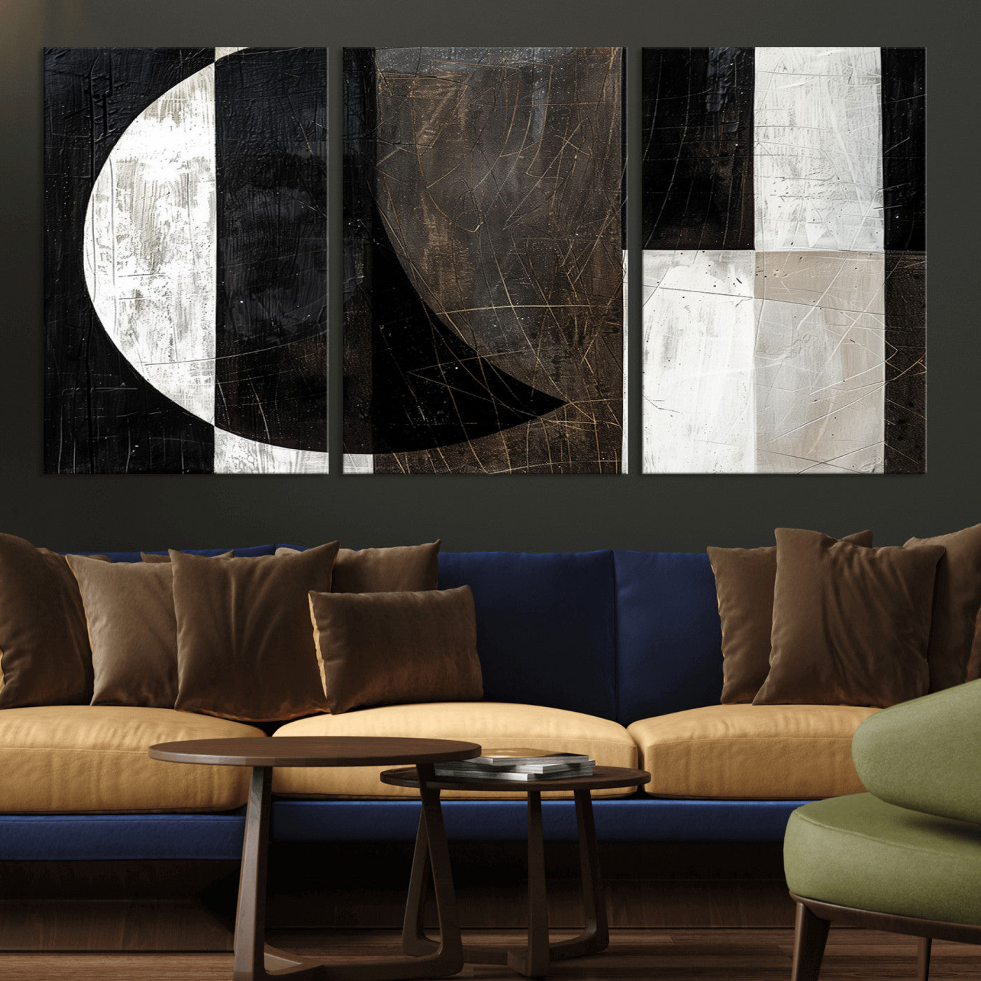47880-MGV-CV-60X30-3P - Abstract Modern Wabi Sabi Wall Art Canvas Print Set – Minimalist Mid-Century Contemporary Artwork for Home, Office