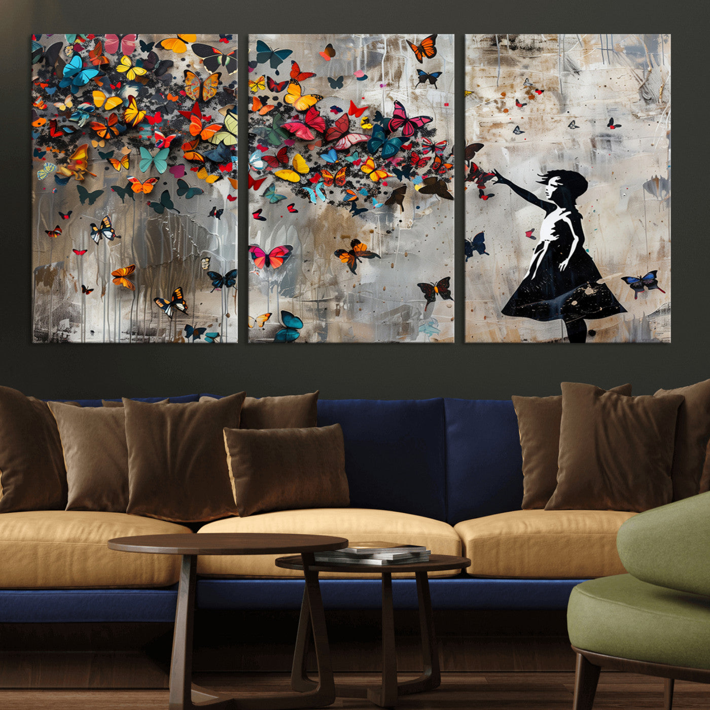 40269-MGV-CV-36X24 - Banksy Wall Art - Banksy Girl and Butterfly Explosion Wall Art Canvas Print | Girl with Butterflies