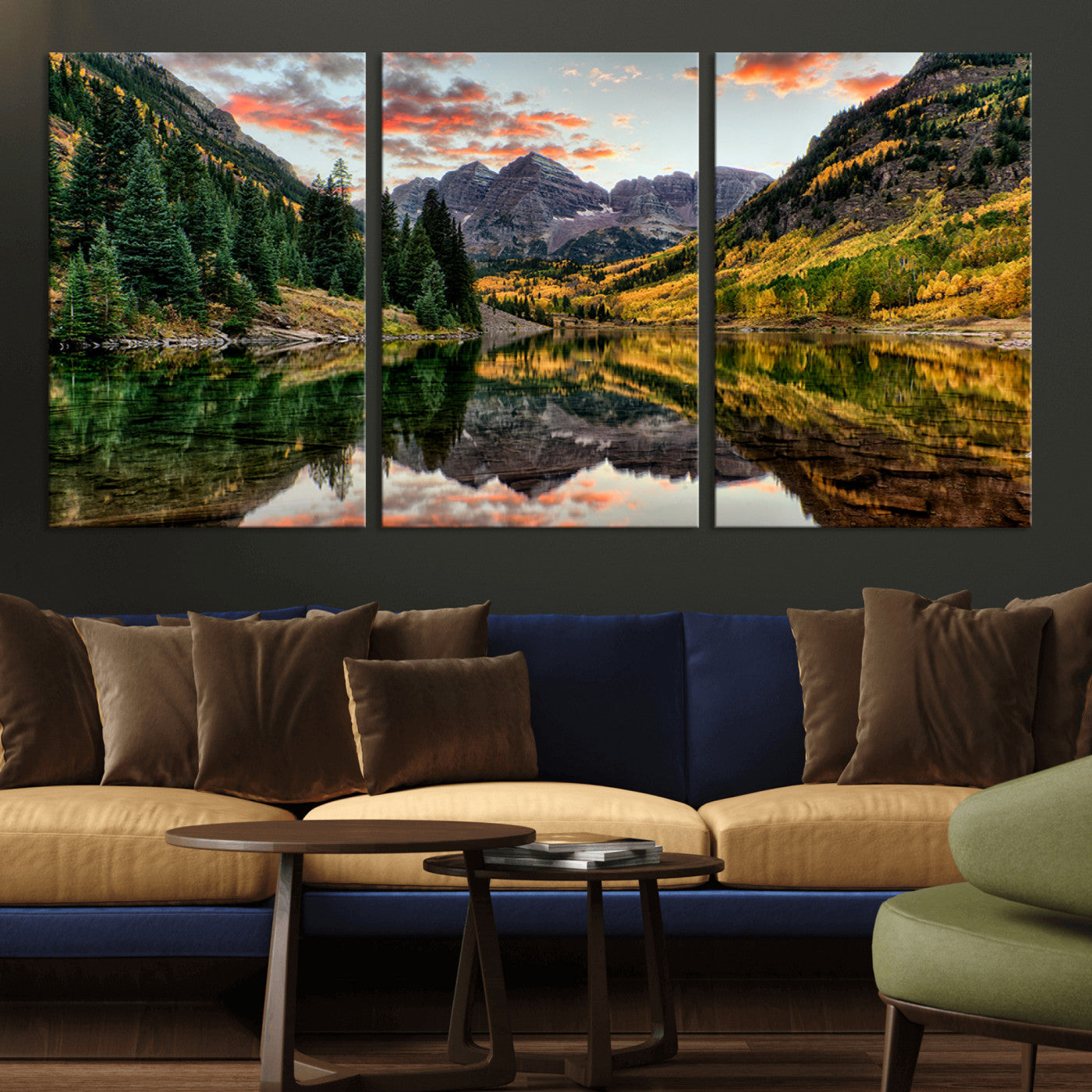 14376-MGV-CV-36X24-Maroon Bells Wall Art - Scenic Canvas Print of Maroon Bells in Autumn for Elegant Home or Office