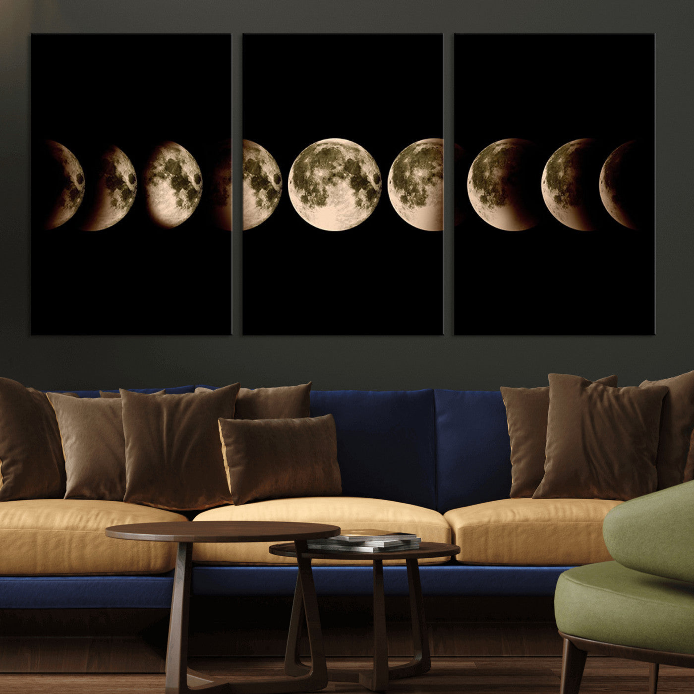 -Phases of the Moon Wall Art | Canvas Print for Modern Wall Decor | Ready to Hang and Framed