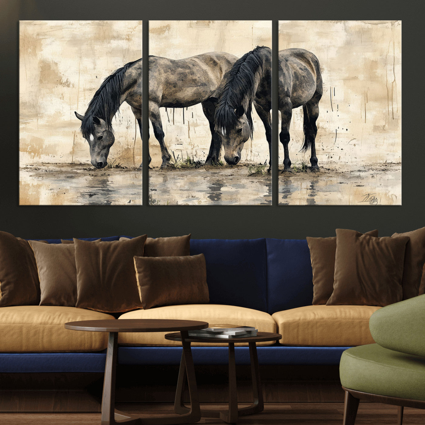 -Chinese Style Abstract Black Horses Wall Art Canvas Print - Abstract Horse Wall Art Canvas Print