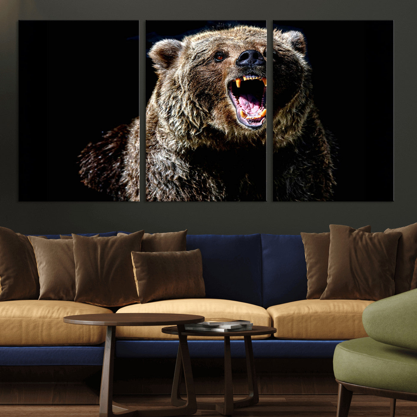 17625-MGV-CV-36X24-Grizzly Bear Canvas Print | Wildlife Wall Art for Cabin Decor | Ready to Hang Framed