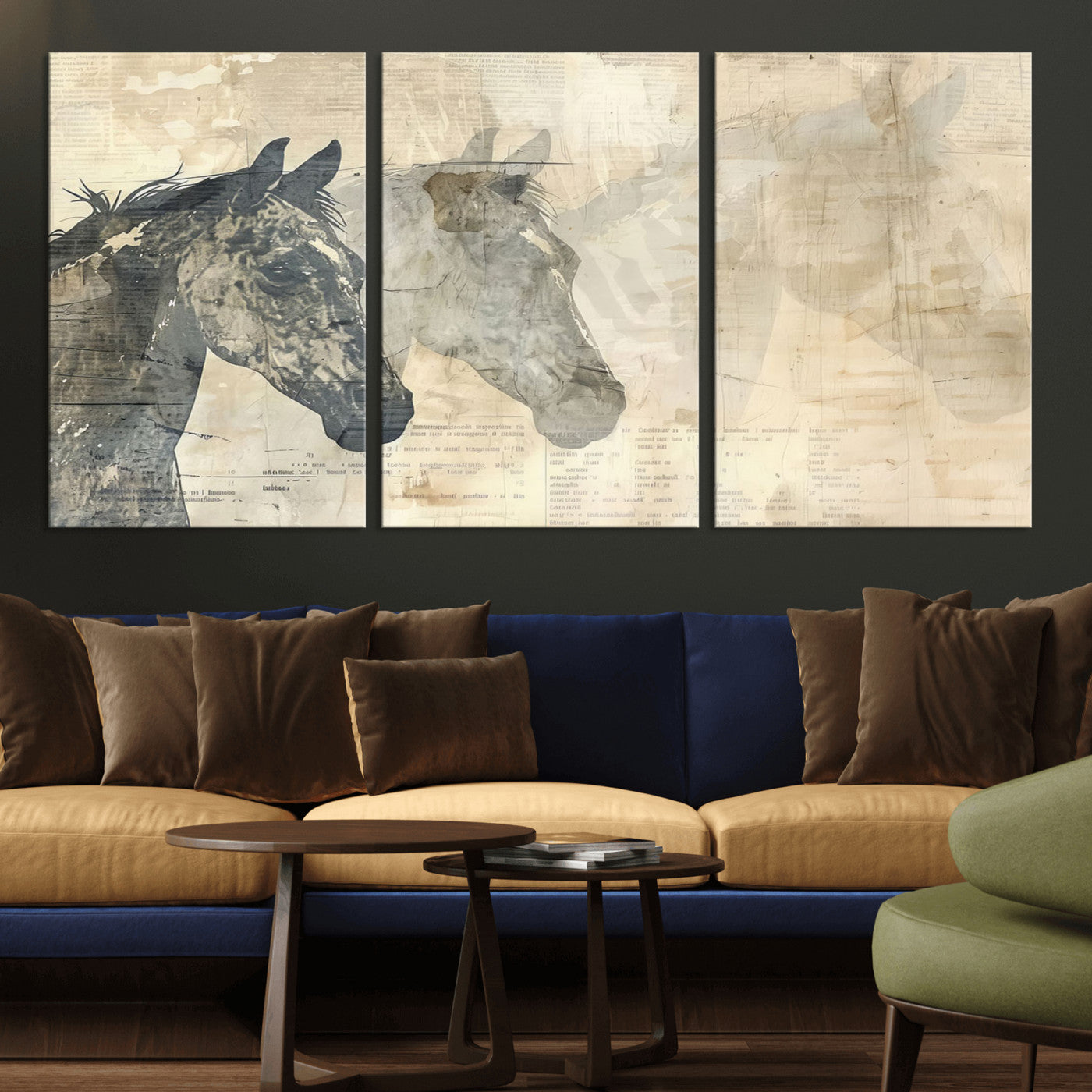 -Abstract Horse Canvas Print | Modern Farmhouse Wall Art | Ready to Hang Framed