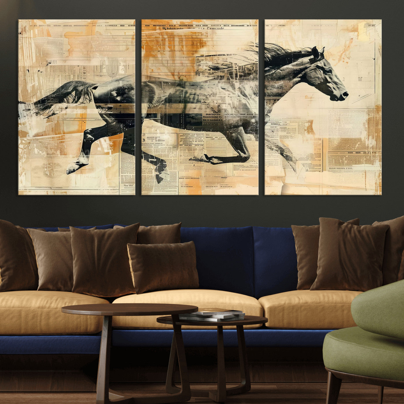 -Chines Style Running Horse Western Wall Art | Farmhouse Wall Decor | Ready to Hang Framed Canvas