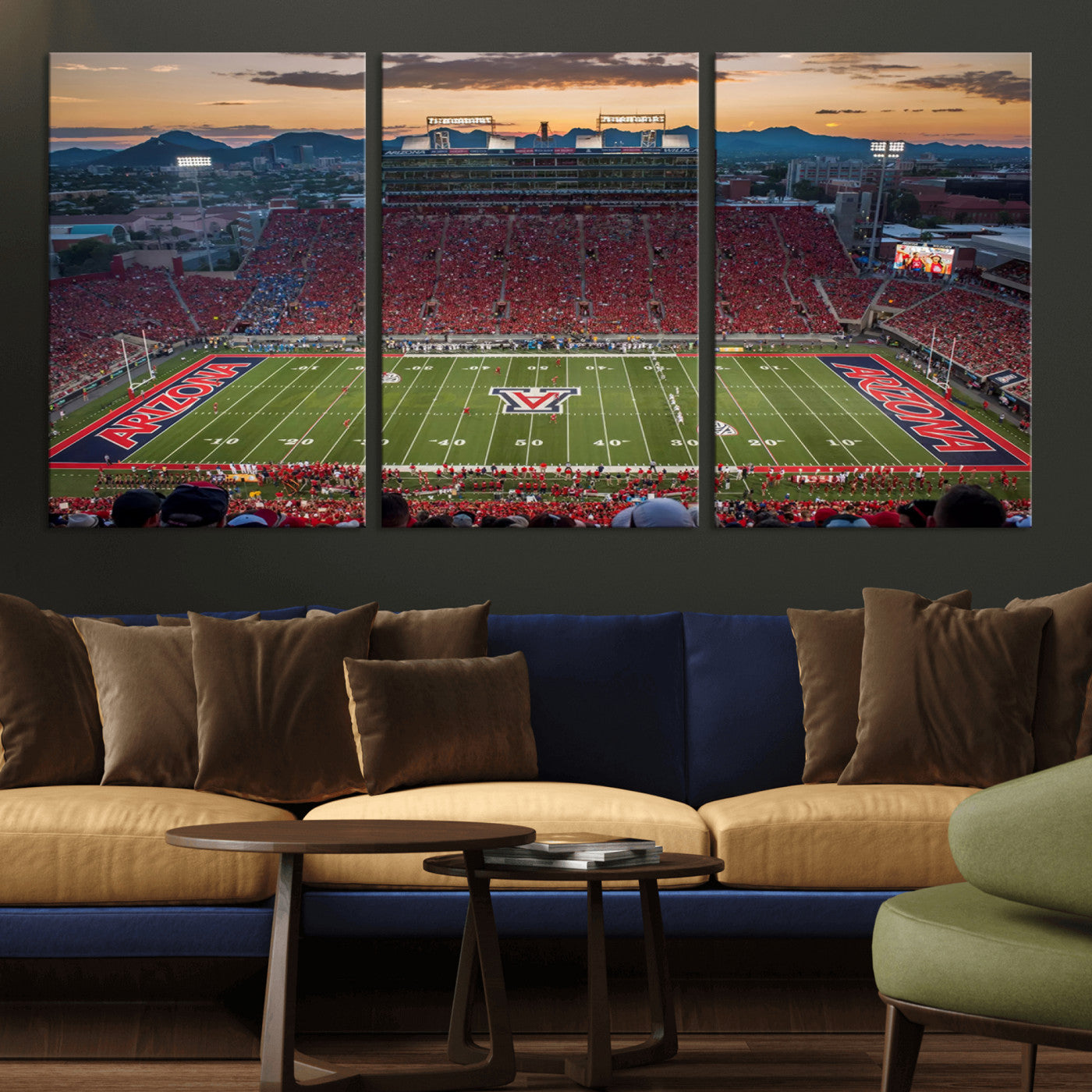 99722-MGV-CV-36X24-Framed Arizona Wildcats Football Team Print - Tucson Arizona Stadium Wall Art Canvas Print