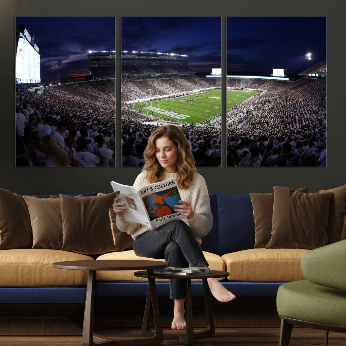75193-PAN-FL-20X10 - Michigan State Spartans Canvas, Framed Football Team Print - East Lansing Spartan Stadium Wall Art