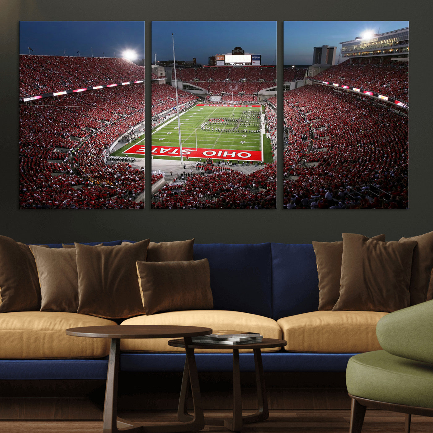 98743-MGV-CV-36X24-Ohio State University Buckeyes Football Team Print - Columbus Ohio Stadium Wall Art Canvas Print