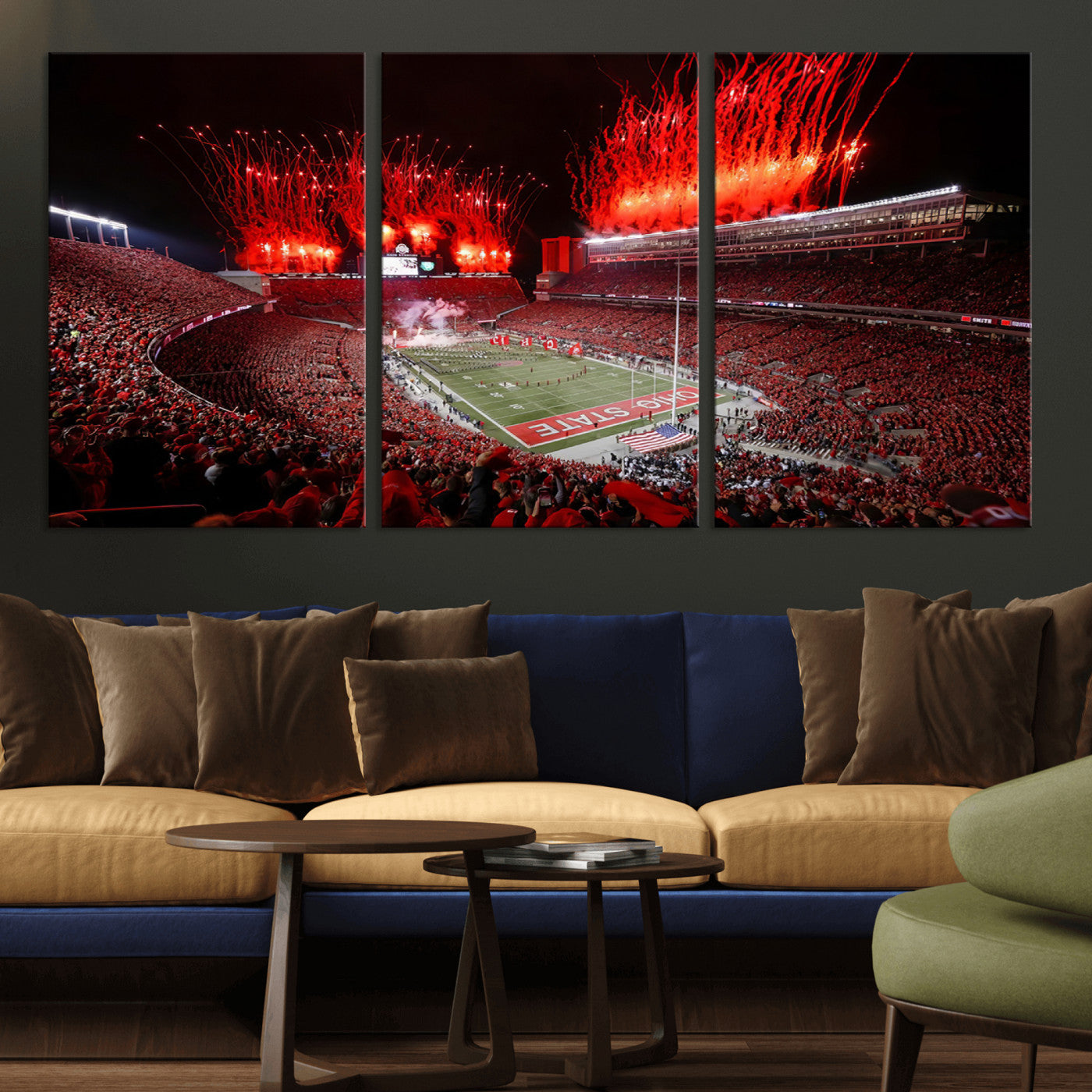 56909-MGV-CV-36X24-Ohio State University Buckeyes Football Team Print - Columbus Ohio Stadium Wall Art Canvas Print
