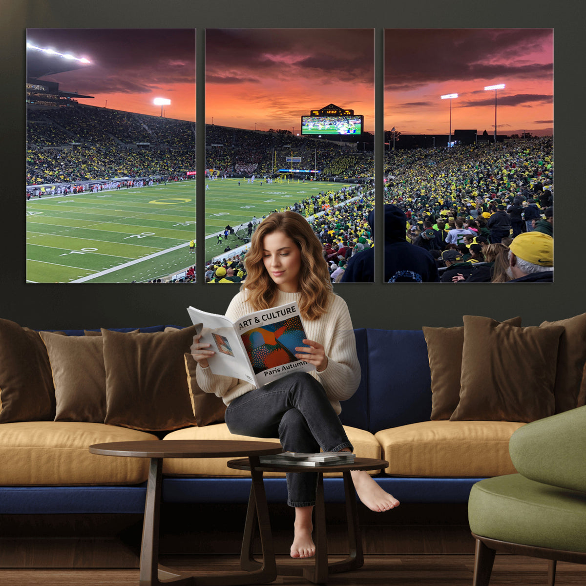 75065-PAN-FL-20X10 - Eugene Autzen Stadium Canvas Wall Art Print – Sunset Over Iconic Football Field Wall Decor for Home