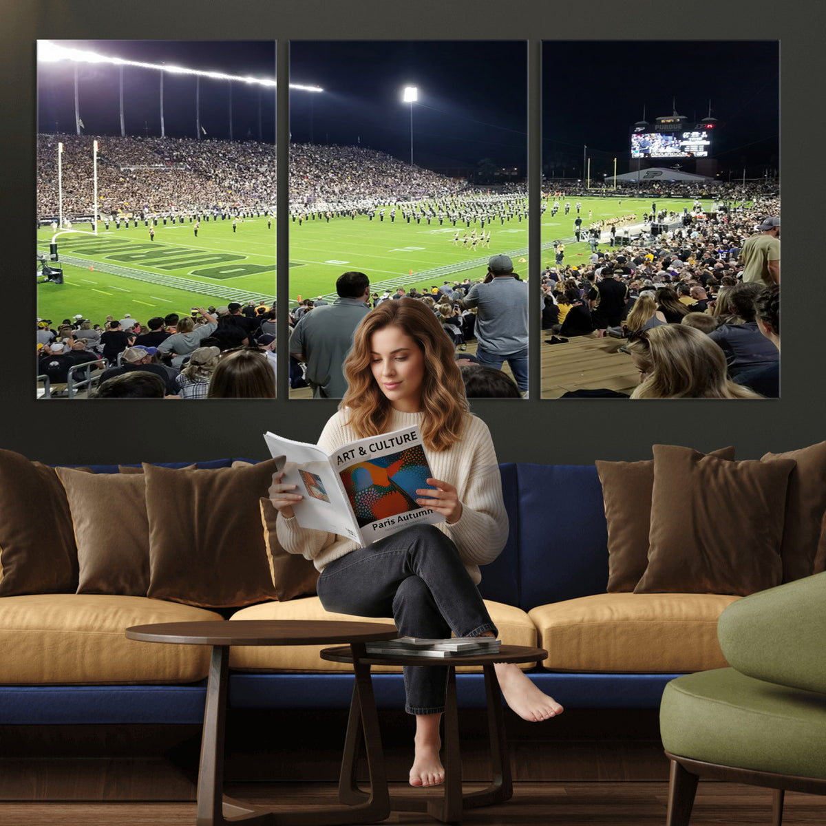 56796-PAN-FL-20X10 - Purdue University Boilermakers Football Team Print - West Lafayette Ross-Ade Stadium Wall Art Canvas