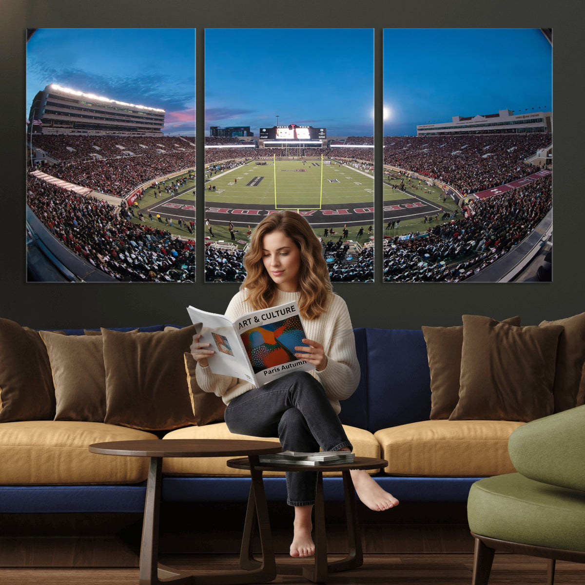 60763-PAN-FL-20X10 - Texas Tech Red Raiders Canvas, Framed Football Team Print - Lubbock Jones AT&T Stadium Wall Art