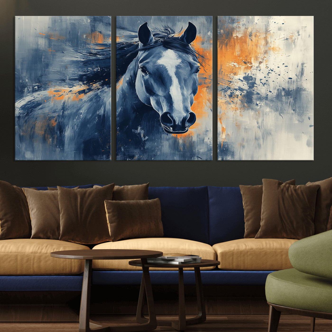 -Abstract Blue Horse Wall Art Print Canvas | Horse Wall Art Print | Western Decor for Farmhouse |