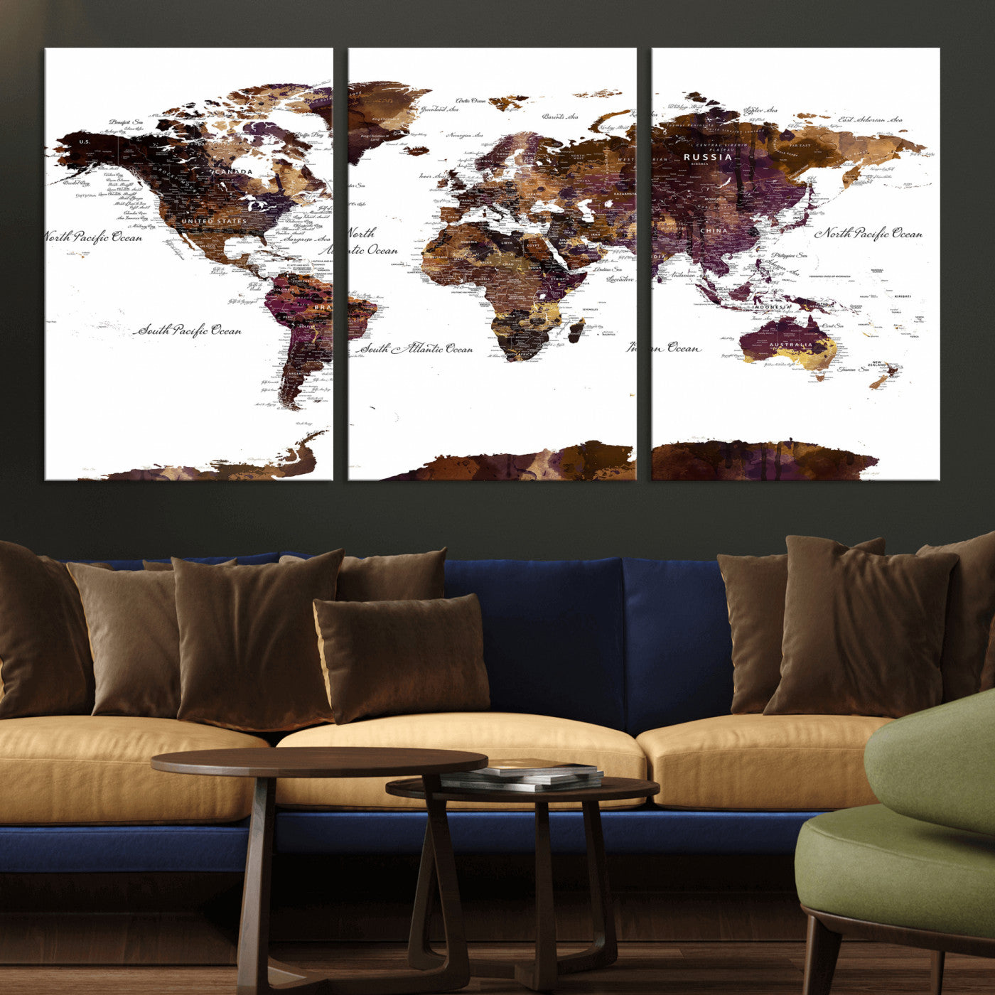 50611-MGV-CV-36X24 - Push Pin World Map Canvas Print – Framed Wall Art for Couples to Track Their Travels – Anniversary