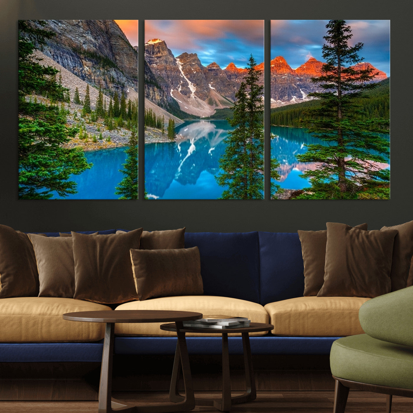 -Canadian Rockies Moraine Lake Wall Art Canvas Print, Pine Trees Mountain Spring Canvas Print