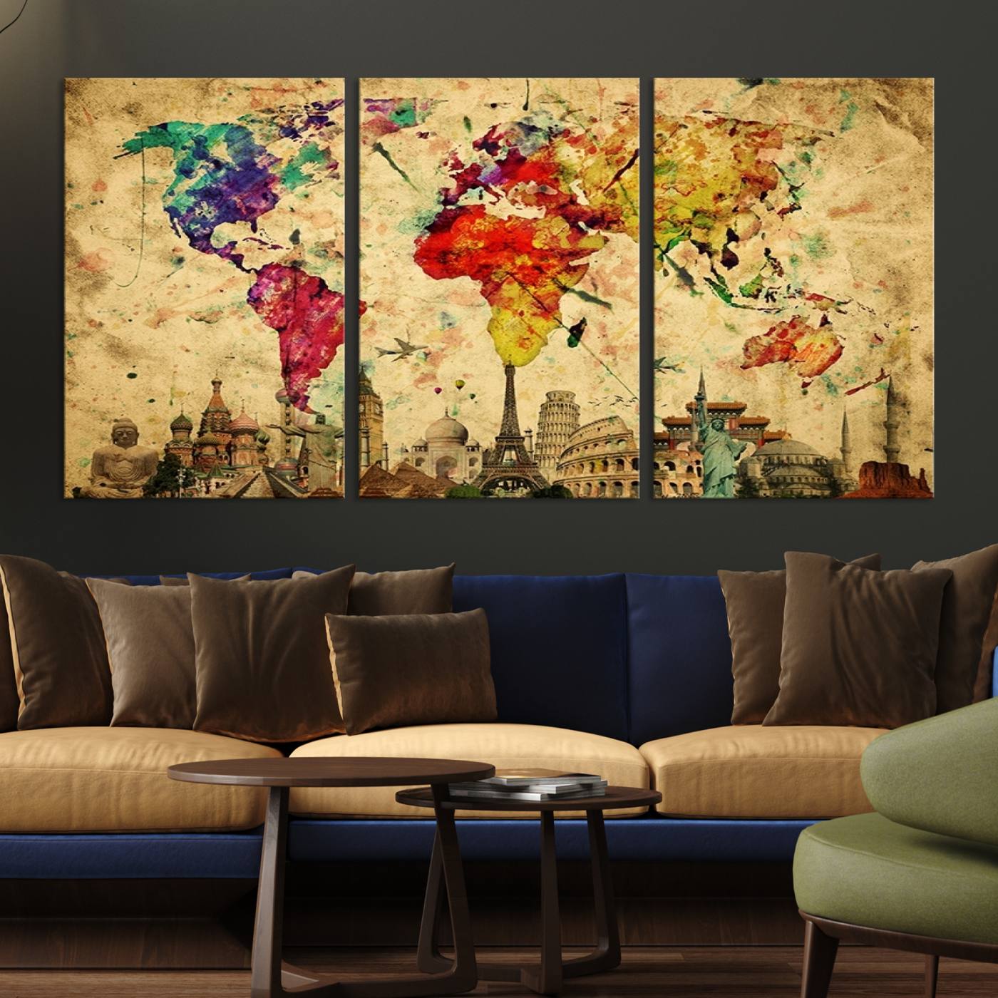 -Push Pin World Map Canvas Print – Framed Wall Art for Couples to Track Their Travels – Anniversary