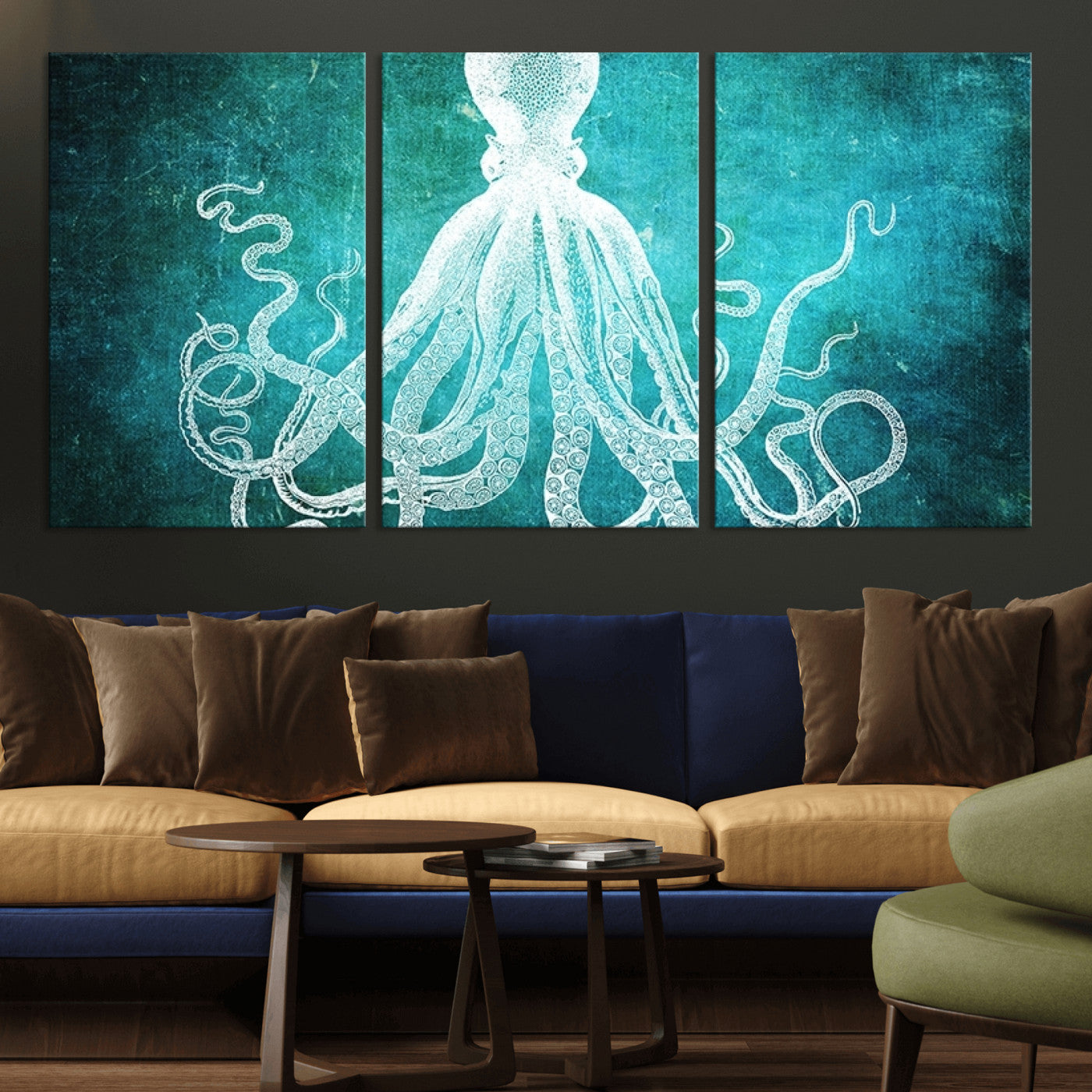 20773-MGV-CV-36X24-Green Octopus Abstract Wall Art Canvas Print