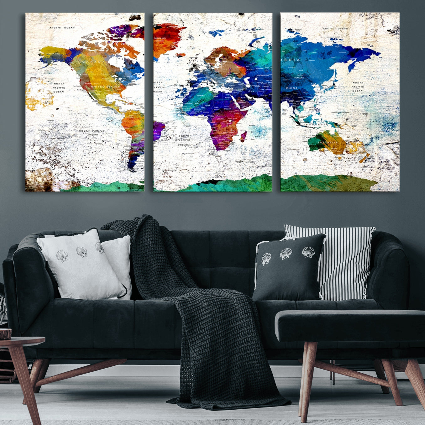 47974-MGV-CV-60X30-3P-Push Pin World Map Canvas Print – Travel Tracker Wall Art for Couples, Perfect Anniversary Gift for Home or Office Decor