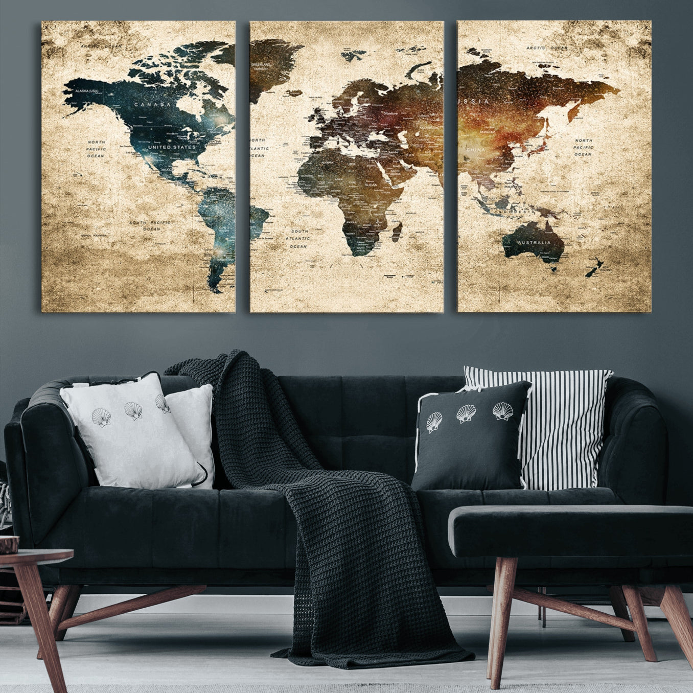 55201-MGV-CV-60X30-3P-Push Pin World Map Canvas Print – Travel Tracker Wall Art for Couples, Perfect Anniversary Gift for Home or Office Decor