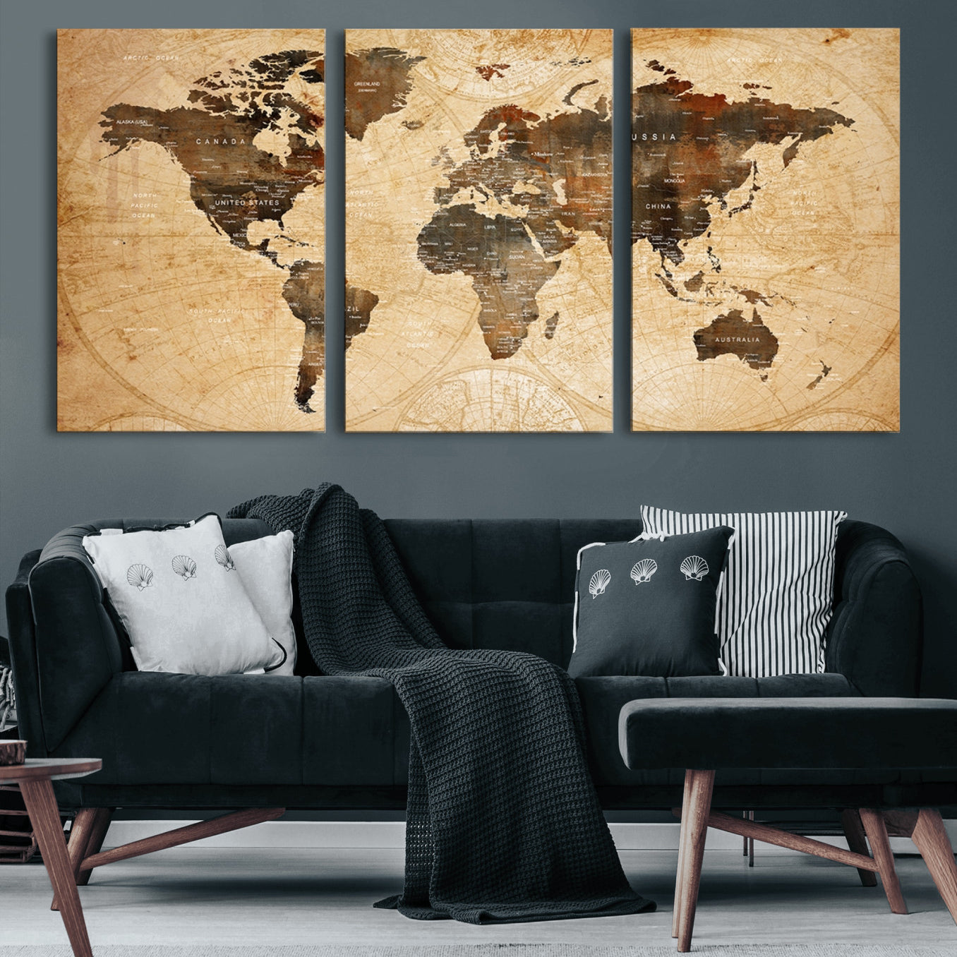 13813-MGV-CV-60X30-3P-Push Pin World Map Canvas Print – Framed Travel Tracker Wall Art for Couples, Perfect Anniversary Gift and Home Decor