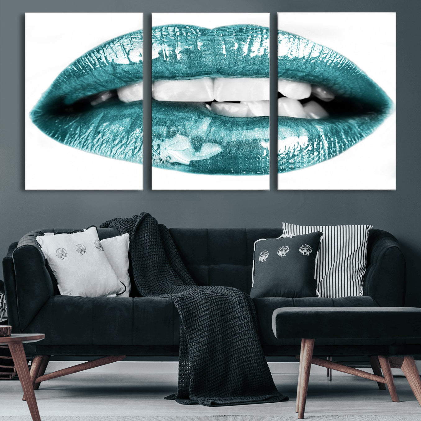 72429-MGV-CV-60X30-3P-Blue Lips Wall Art Canvas Print