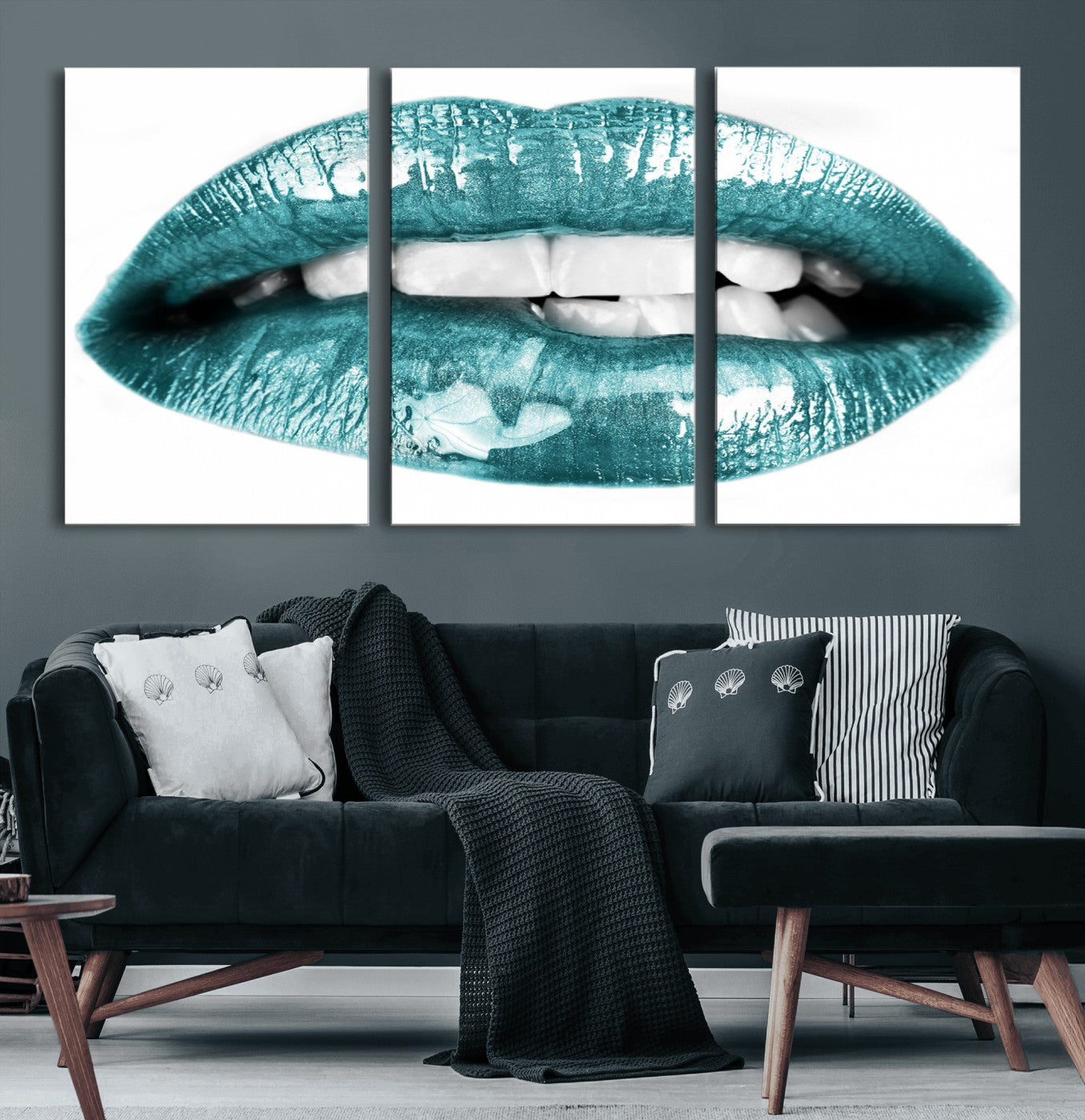 72429-MGV-CV-60X30-3P-Blue Lips Wall Art Canvas Print